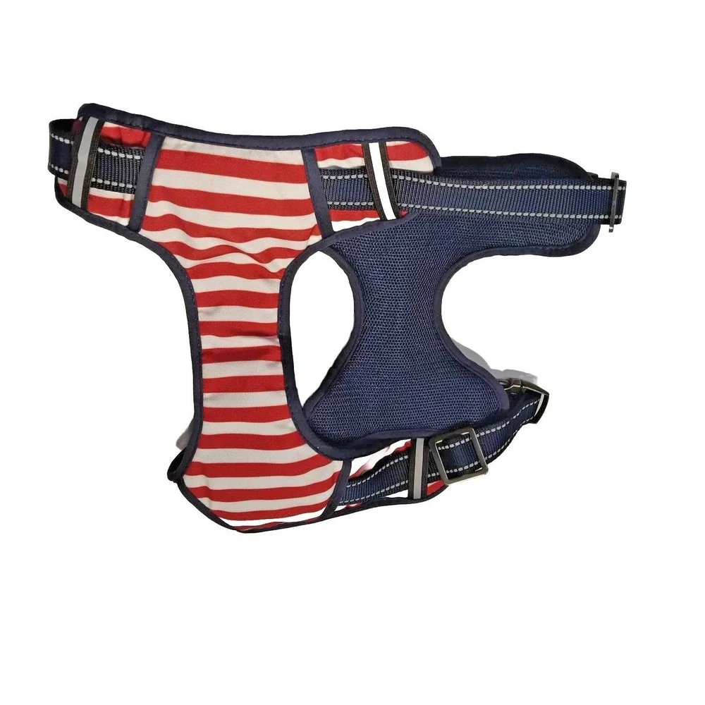 Dog Harness Red White & Blue Flag‎ Style Size Medium Heavy Duty Padded Clip on